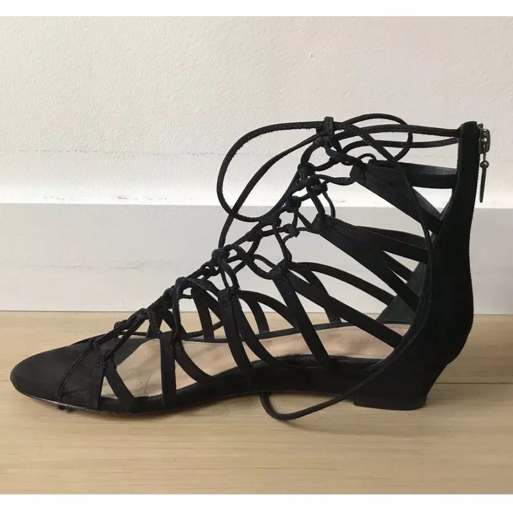 Schutz 'Nitty' Black Nubuck Leather Sandals